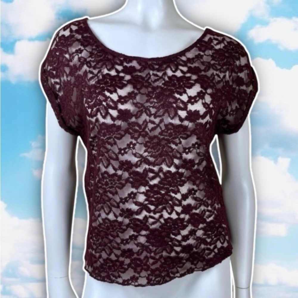 ❤️ AERIE Boxy Sheer Floral Lace Top Prairie Coquette Balletcore Punk Bikercore